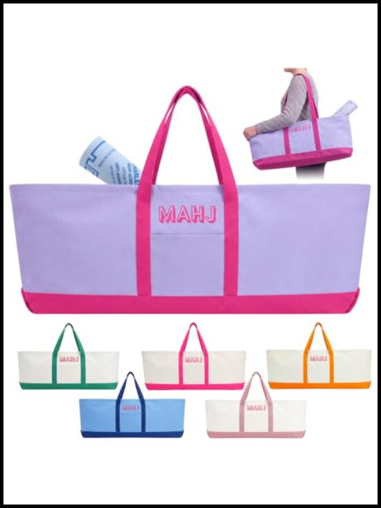 Handbags - Canvas Mahjong Bag Tote for Tiles & Racks, Empty 31.5x12x4